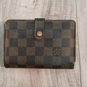 Auth Louis Vuitton LV Damier Vienois Wallet w/ Gold Fittings Canvas Brown